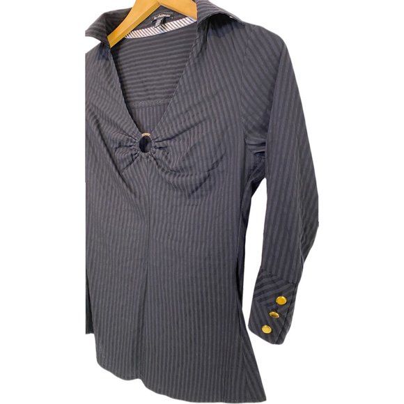 Black Pinstripe Blouse with 3/4 Sleeves - Picture 2 of 7